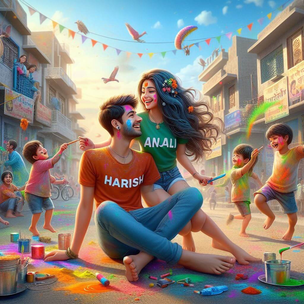 3D Holi Image Prompt For Couples 